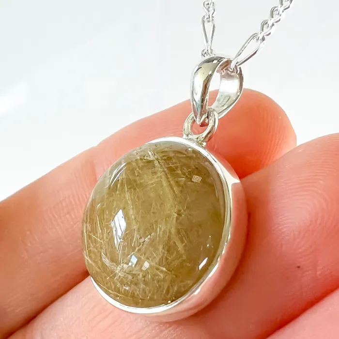 Magic Crystals Necklaces Golden Rutilated Quartz Sterling Silver Necklace