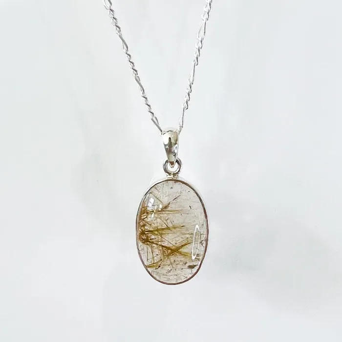 Magic Crystals Necklaces Golden Rutilated Quartz Sterling Silver Necklace