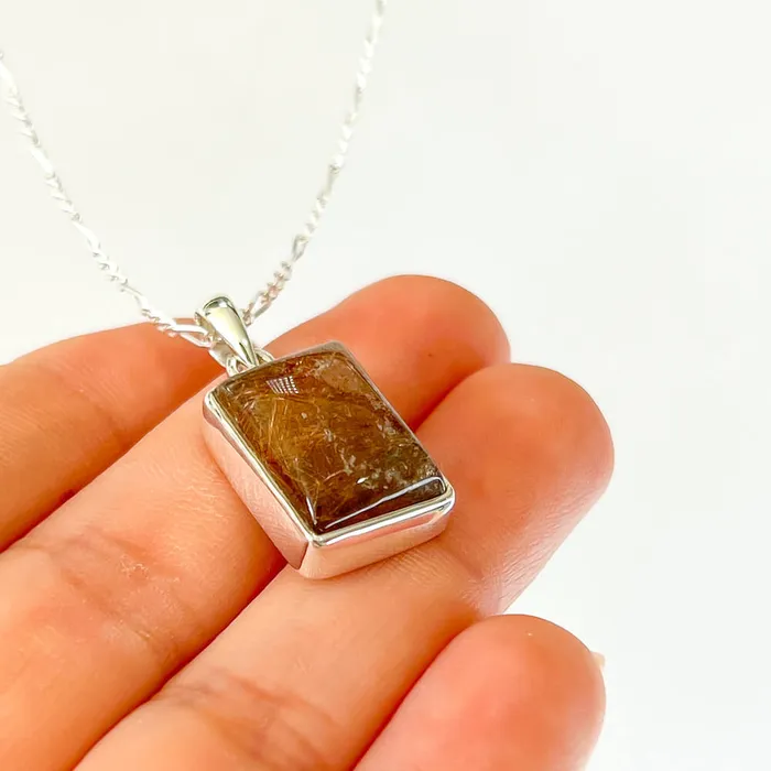 Magic Crystals Necklaces Golden Rutilated Quartz Sterling Silver Necklace