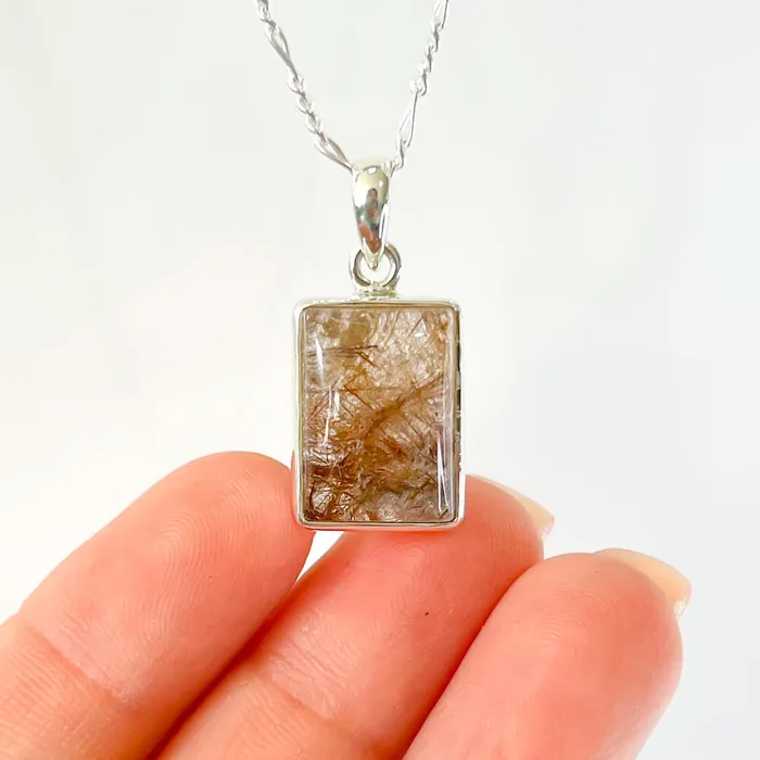 Magic Crystals Necklaces Golden Rutilated Quartz Sterling Silver Necklace