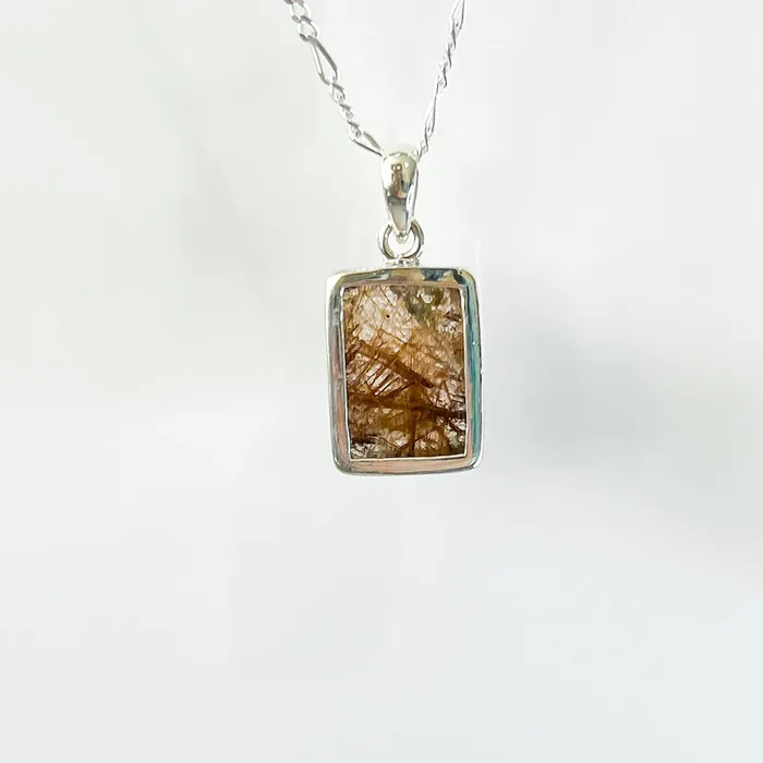 Magic Crystals Necklaces Golden Rutilated Quartz Sterling Silver Necklace