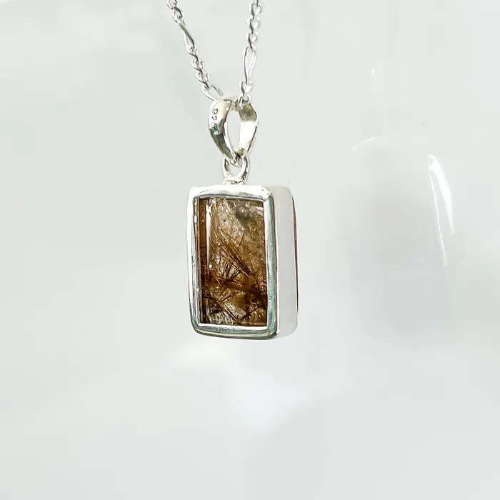 Magic Crystals Necklaces Golden Rutilated Quartz Sterling Silver Necklace