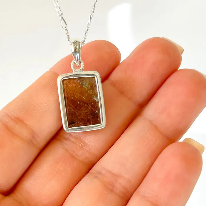 Magic Crystals Necklaces Golden Rutilated Quartz Sterling Silver Necklace