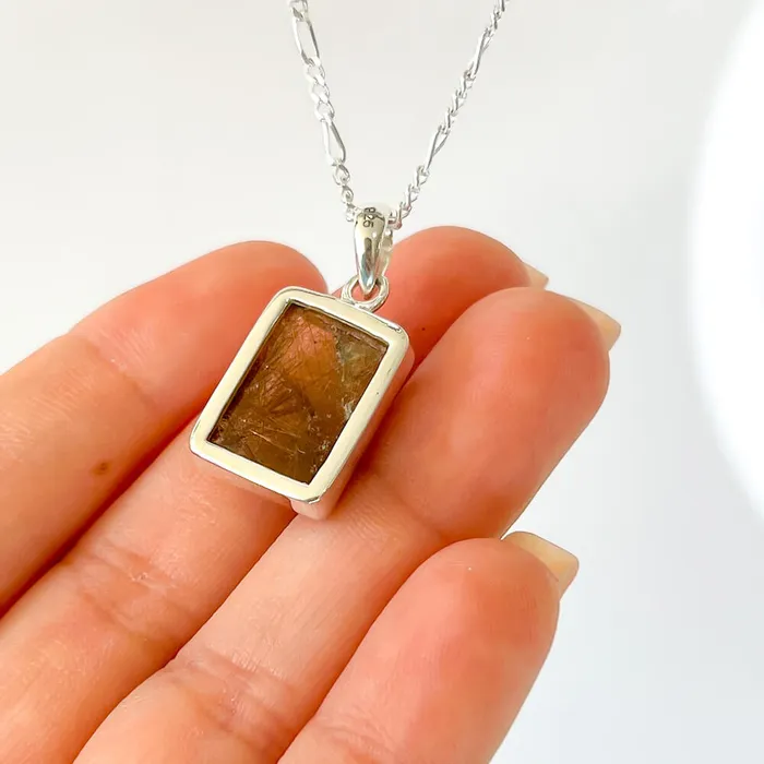 Magic Crystals Necklaces Golden Rutilated Quartz Sterling Silver Necklace