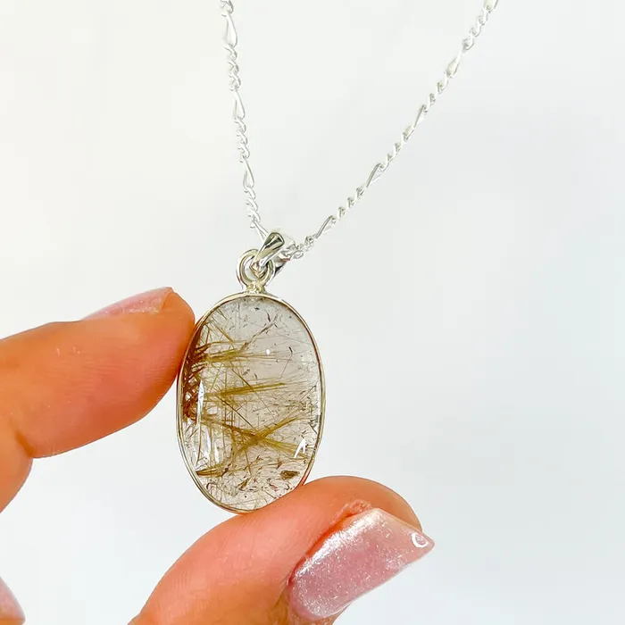 Magic Crystals Necklaces Golden Rutilated Quartz Sterling Silver Necklace