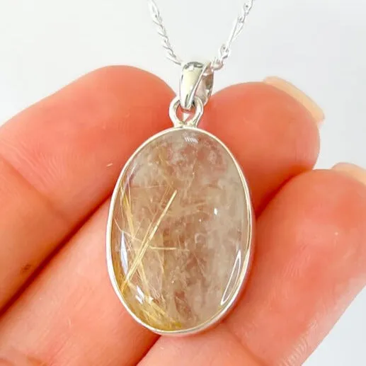Magic Crystals Necklaces Golden Rutilated Quartz Sterling Silver Necklace