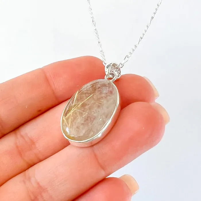Magic Crystals Necklaces Golden Rutilated Quartz Sterling Silver Necklace