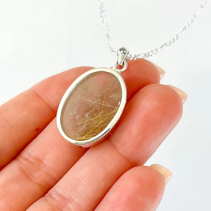 Magic Crystals Necklaces Golden Rutilated Quartz Sterling Silver Necklace