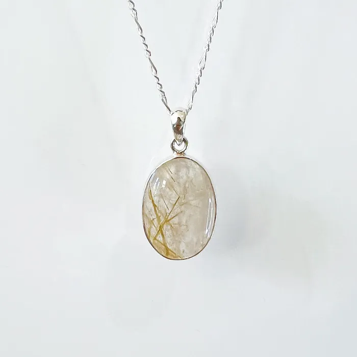 Magic Crystals Necklaces Golden Rutilated Quartz Sterling Silver Necklace