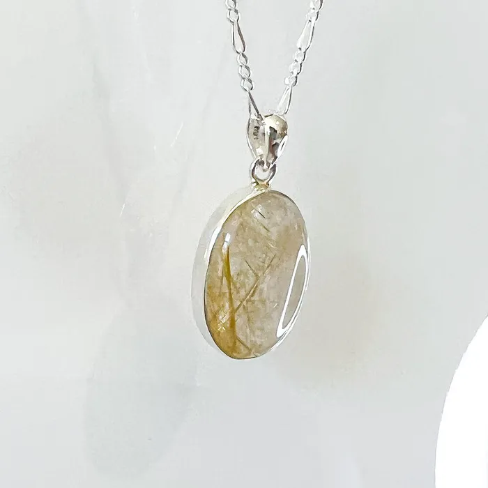 Magic Crystals Necklaces Golden Rutilated Quartz Sterling Silver Necklace