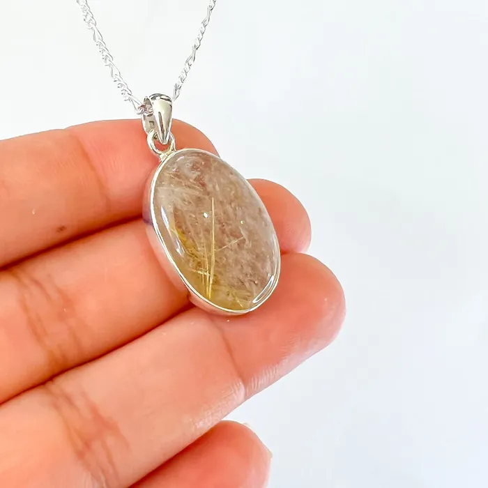 Magic Crystals Necklaces Golden Rutilated Quartz Sterling Silver Necklace