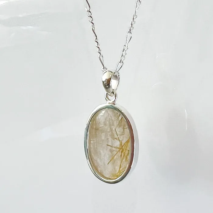 Magic Crystals Necklaces Golden Rutilated Quartz Sterling Silver Necklace