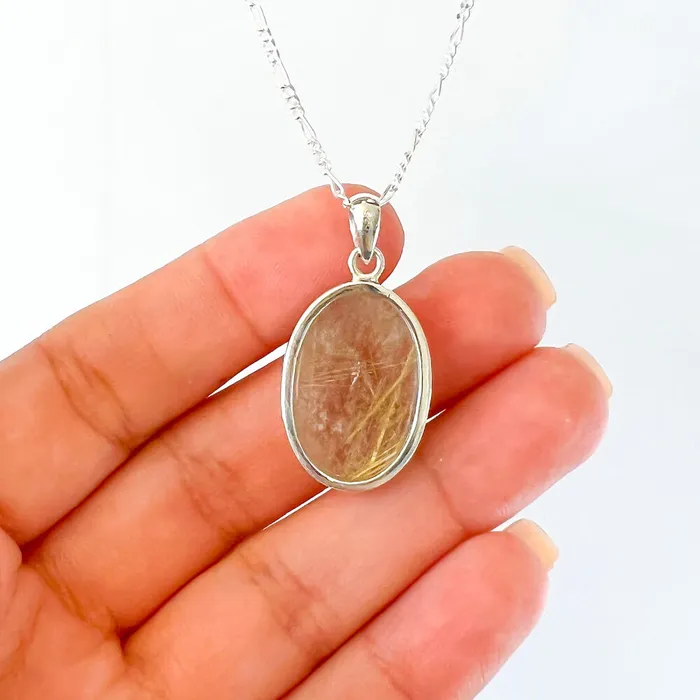 Magic Crystals Necklaces Golden Rutilated Quartz Sterling Silver Necklace