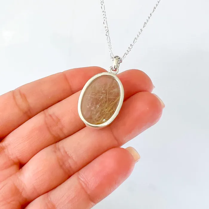 Magic Crystals Necklaces Golden Rutilated Quartz Sterling Silver Necklace