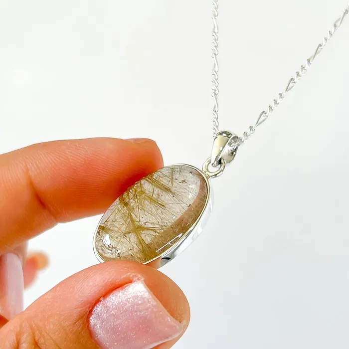 Magic Crystals Necklaces Golden Rutilated Quartz Sterling Silver Necklace