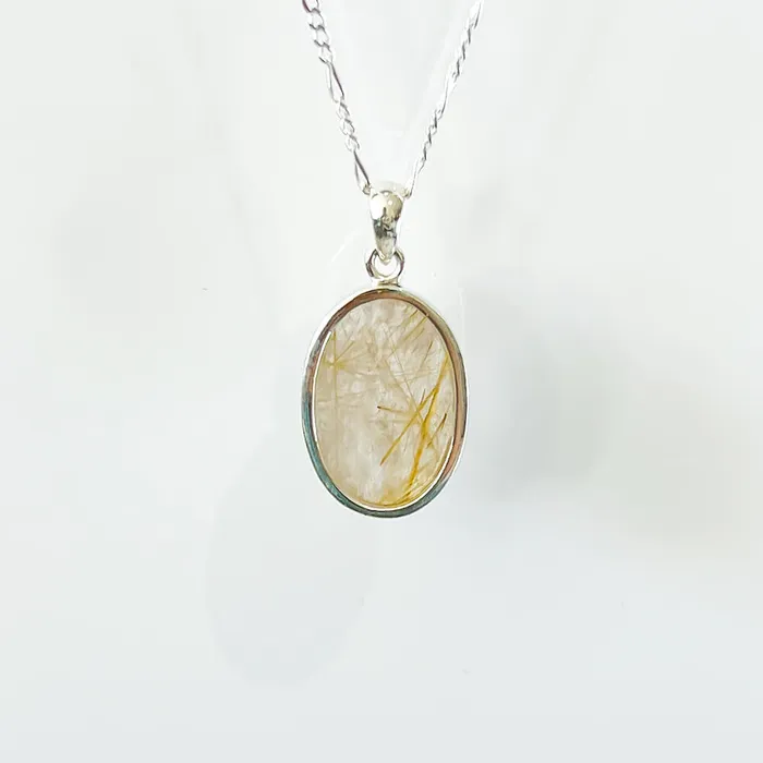 Magic Crystals Necklaces Golden Rutilated Quartz Sterling Silver Necklace