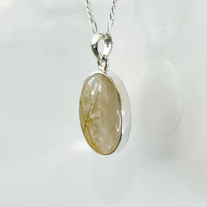 Magic Crystals Necklaces Golden Rutilated Quartz Sterling Silver Necklace