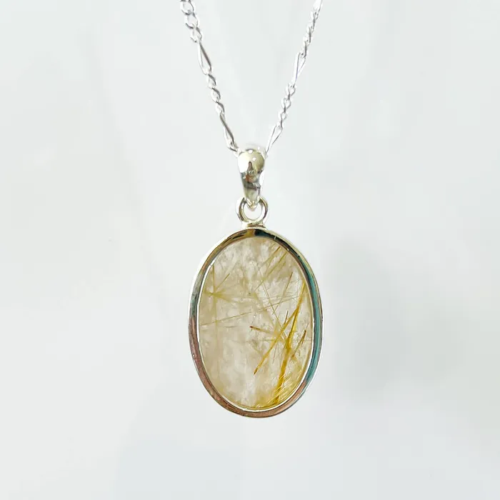Magic Crystals Necklaces Golden Rutilated Quartz Sterling Silver Necklace