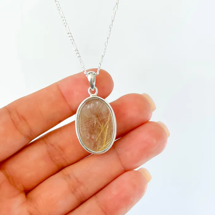 Magic Crystals Necklaces Golden Rutilated Quartz Sterling Silver Necklace