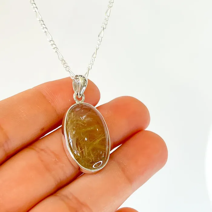 Magic Crystals Necklaces Golden Rutilated Quartz Sterling Silver Necklace