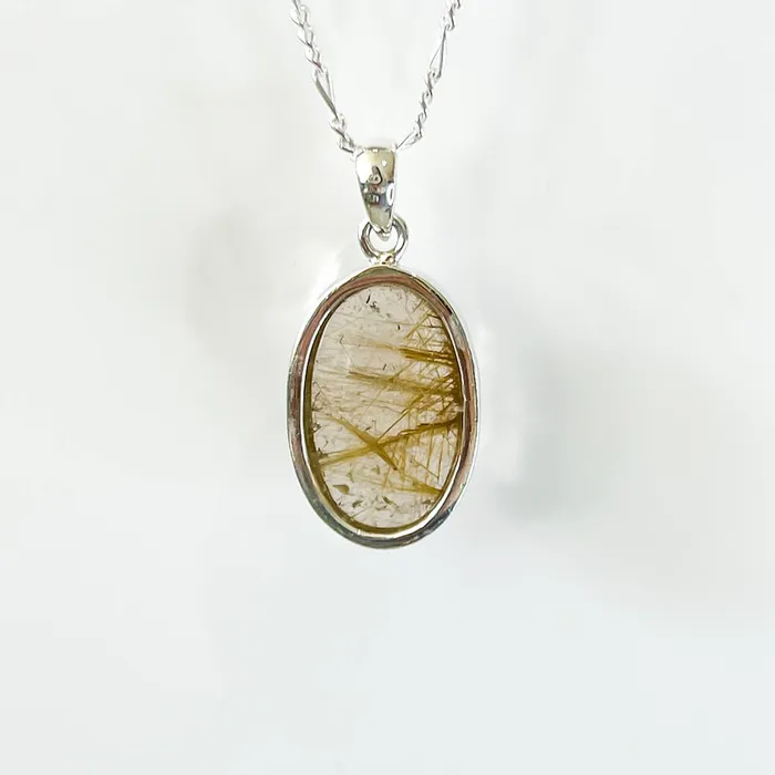 Magic Crystals Necklaces Golden Rutilated Quartz Sterling Silver Necklace