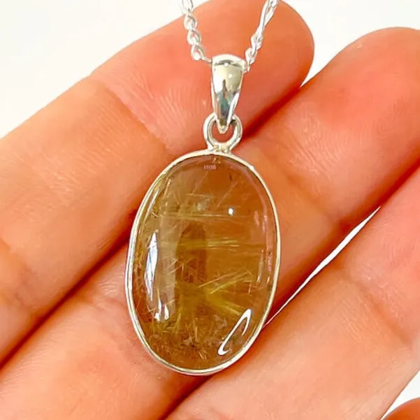 Magic Crystals Necklaces Golden Rutilated Quartz Sterling Silver Necklace