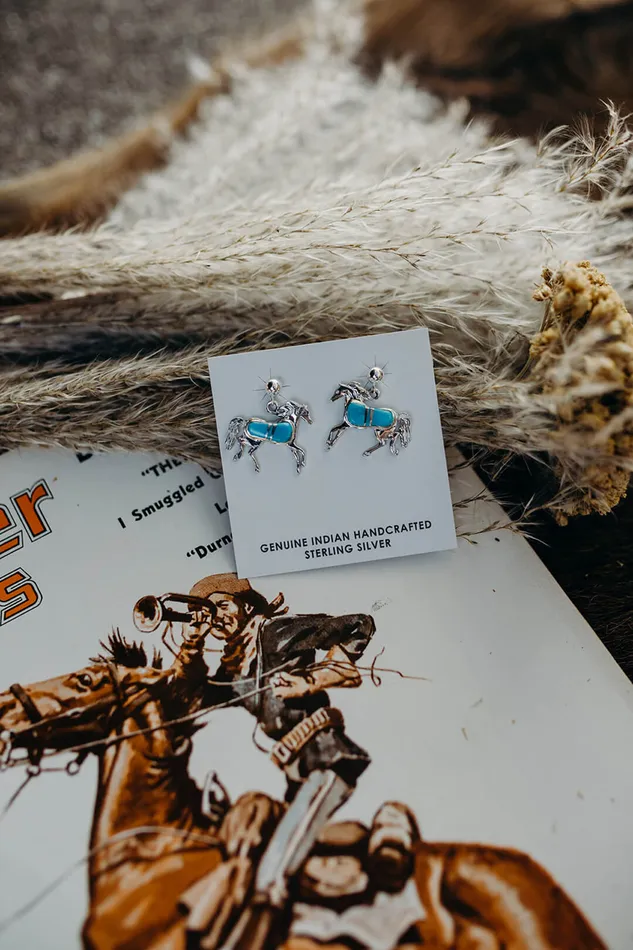 Running Horse Turquoise and Sterling Earrings Indian Touch of Gallup Earrings Running Horse Turquoise and Sterling Earrings Indian Touch of Gallup Earrings