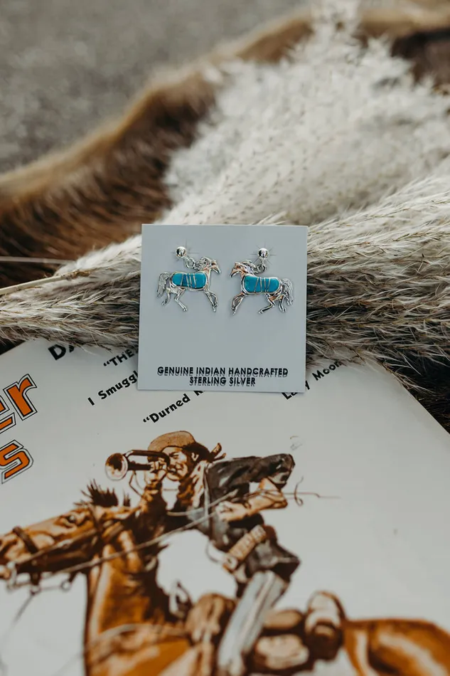 Running Horse Turquoise and Sterling Earrings Indian Touch of Gallup Earrings Running Horse Turquoise and Sterling Earrings Indian Touch of Gallup Earrings