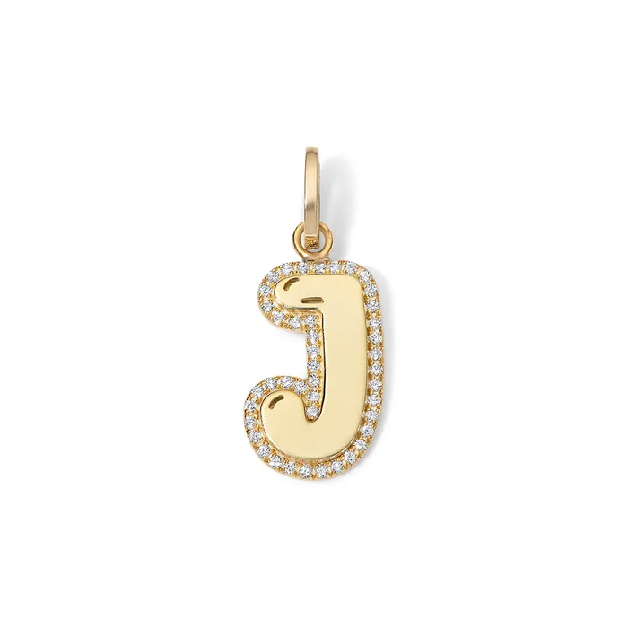 SG Fine Charm Necklaces Jumbo Bubble Initial With Pave Outline Charm