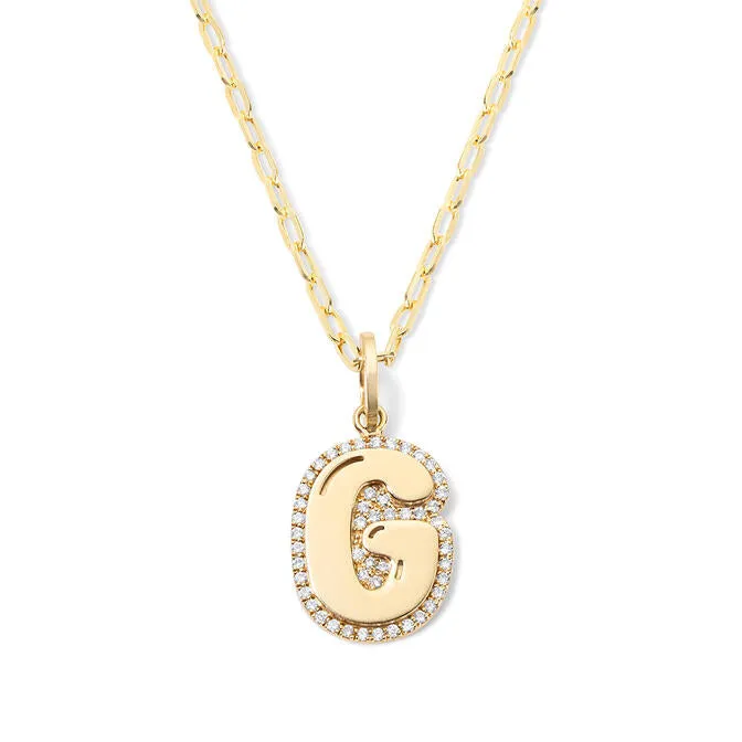 SG Fine Charm Necklaces Jumbo Bubble Initial With Pave Outline Charm