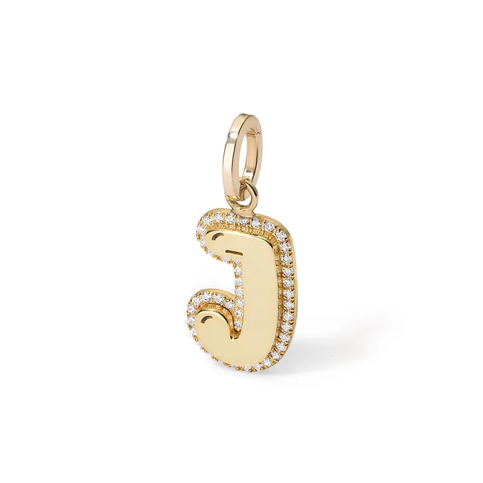 SG Fine Charm Necklaces Jumbo Bubble Initial With Pave Outline Charm