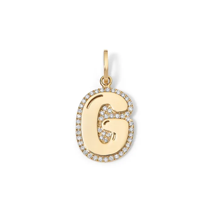 SG Fine Charm Necklaces Jumbo Bubble Initial With Pave Outline Charm