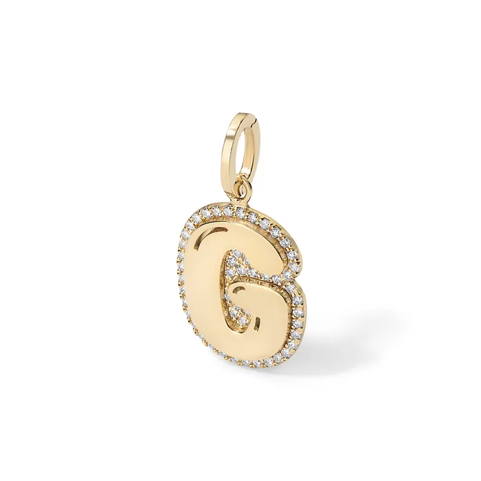 SG Fine Charm Necklaces Jumbo Bubble Initial With Pave Outline Charm
