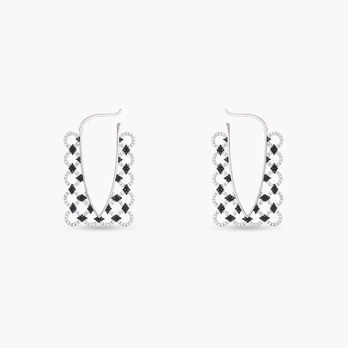 SILVER Earrings Monochrome Play Rectangular CZ Silver Hoop Earrings