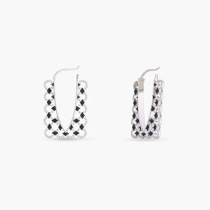 SILVER Earrings Monochrome Play Rectangular CZ Silver Hoop Earrings