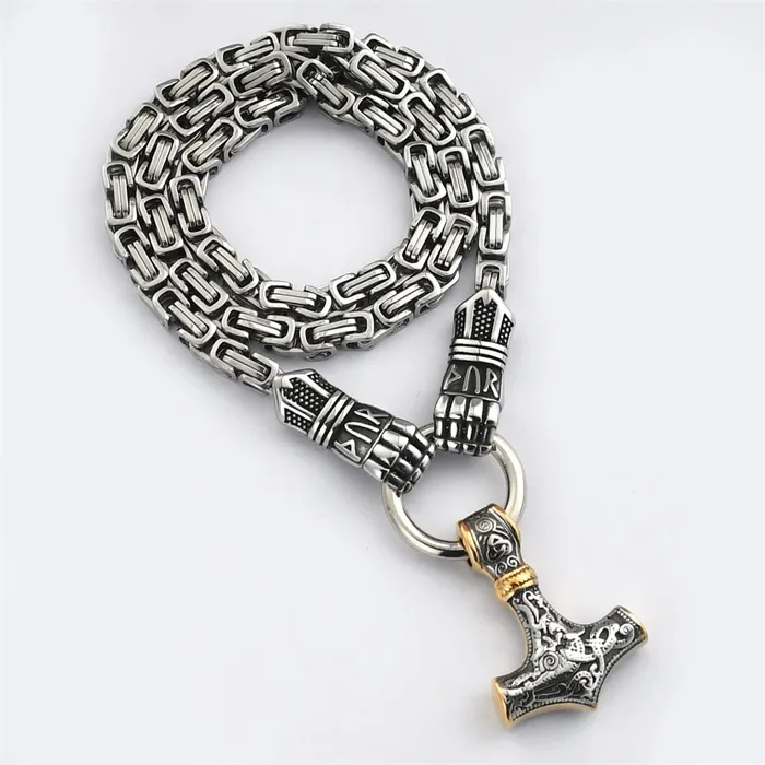 Valhalla Vikings Necklaces King Chain Featuring Berserker Holding A Mjolnir Pendant