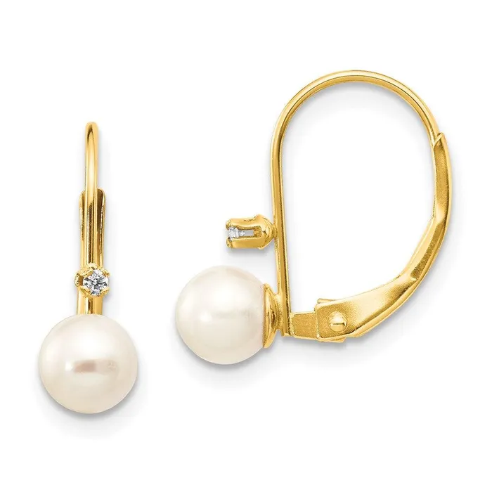 14K 56mm Round FW Cultured Pearl 02 ct Diamond Leverback Earrings Jewelry Earrings 14K 56mm Round FW Cultured Pearl 02 ct Diamond Leverback Earrings Jewelry Earrings