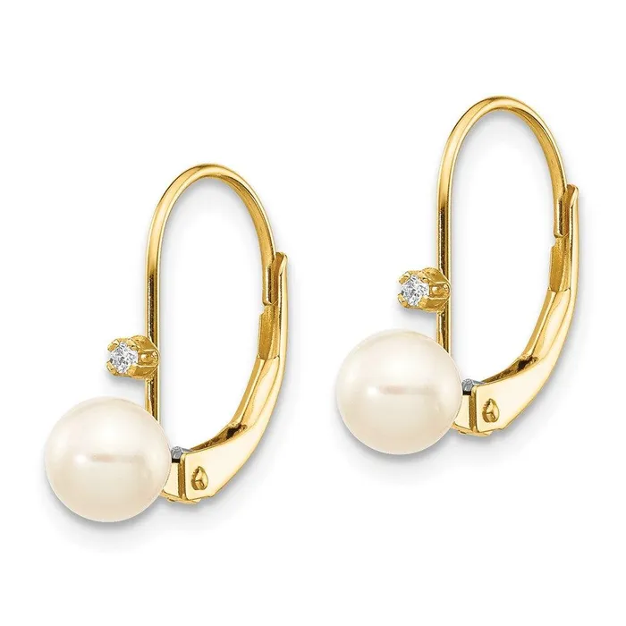 14K 56mm Round FW Cultured Pearl 02 ct Diamond Leverback Earrings Jewelry Earrings 14K 56mm Round FW Cultured Pearl 02 ct Diamond Leverback Earrings Jewelry Earrings