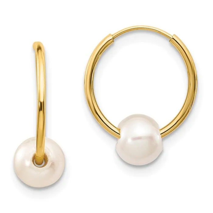 14k 56mm White Semiround Freshwater Cultured Pearl Endless Hoop Earrings Jewelry Earrings 14k 56mm White Semiround Freshwater Cultured Pearl Endless Hoop Earrings Jewelry Earrings