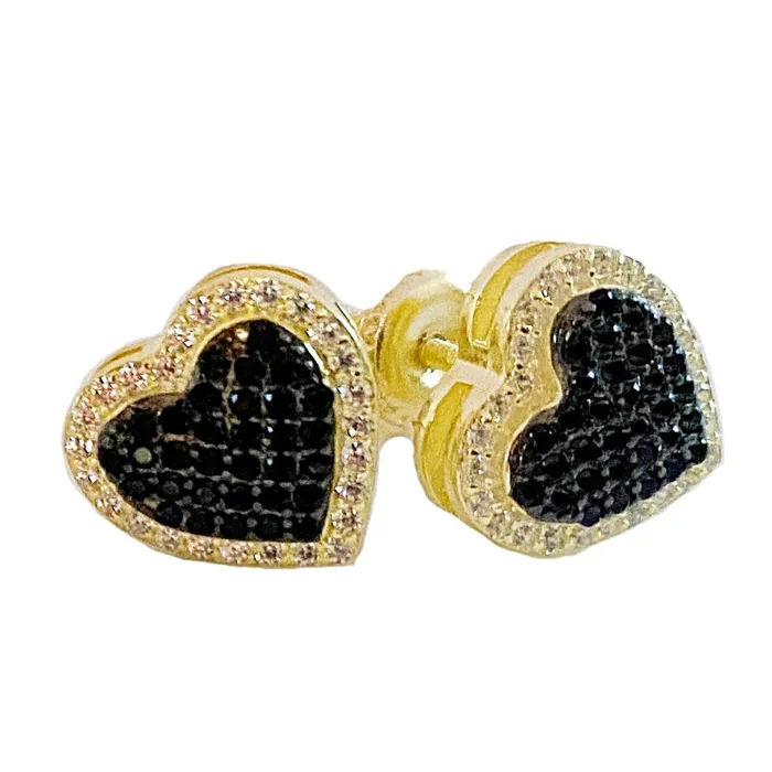 14K Gold Plated over 925 Sterling Silver Black Iced CZ Heart Earrings Bling Cartel Earrings 14K Gold Plated over 925 Sterling Silver Black Iced CZ Heart Earrings Bling Cartel Earrings