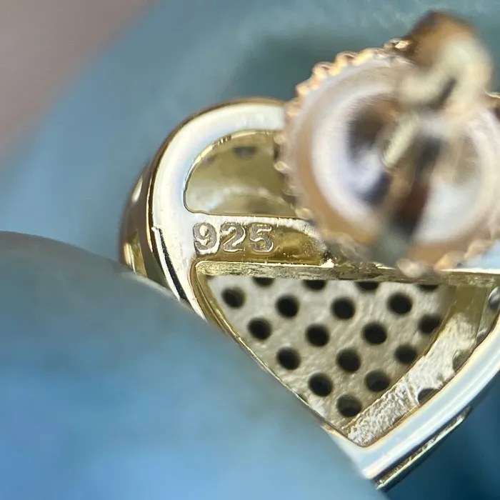 14K Gold Plated over 925 Sterling Silver Black Iced CZ Heart Earrings Bling Cartel Earrings
