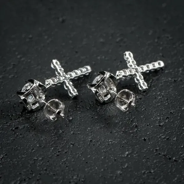 14K Solid Gold Cross Round Moissanite Earrings VVS Jewelry Earrings