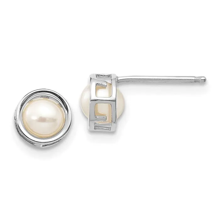 14k White Gold 5mm Bezel FW Cultured Pearl Stud Earrings Jewelry Earrings