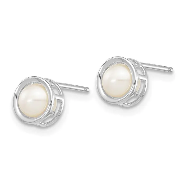 14k White Gold 5mm Bezel FW Cultured Pearl Stud Earrings Jewelry Earrings 14k White Gold 5mm Bezel FW Cultured Pearl Stud Earrings Jewelry Earrings