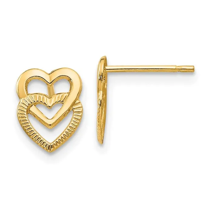 14K Yellow Gold Polished Double Heart Post Earrings Jewelry Earrings