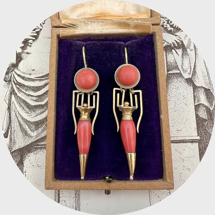 21stfinds Earrings Victorian Coral Amphora Drop Earrings