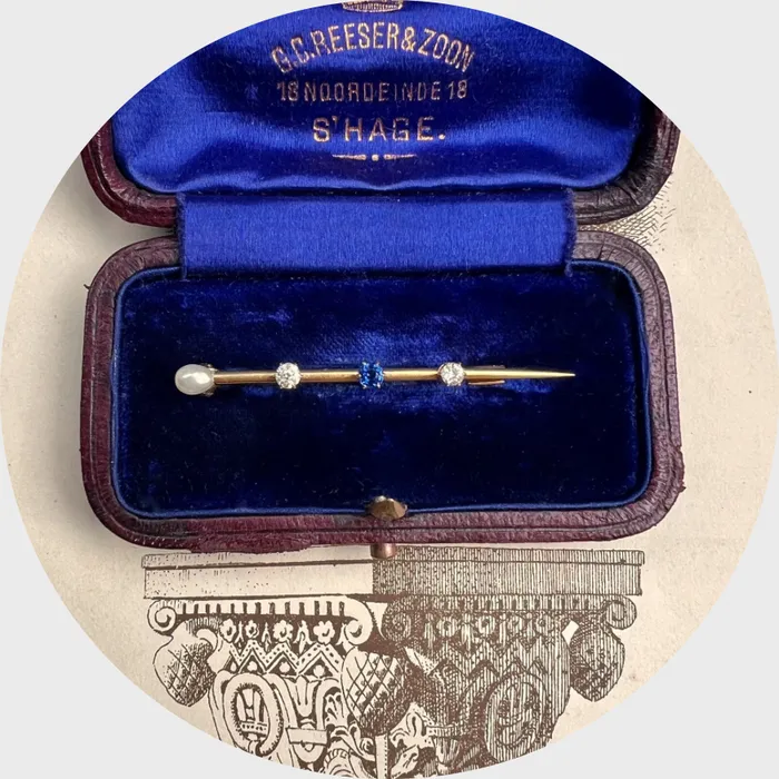 21stfinds Victorian Pearl Sapphire Diamond Nail Brooch Earrings