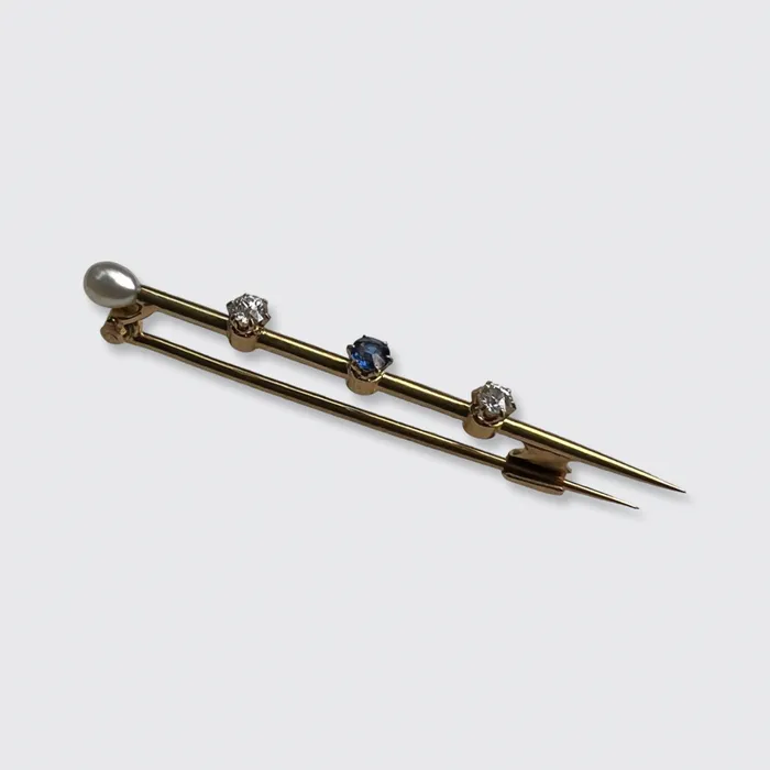 21stfinds Victorian Pearl Sapphire Diamond Nail Brooch Earrings 21stfinds Victorian Pearl Sapphire Diamond Nail Brooch Earrings