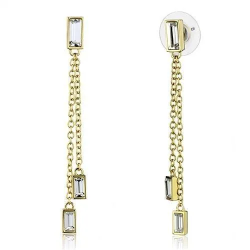 3W1202 Gold Brass Earrings with Top Grade Crystal in Clear Alamode Earrings