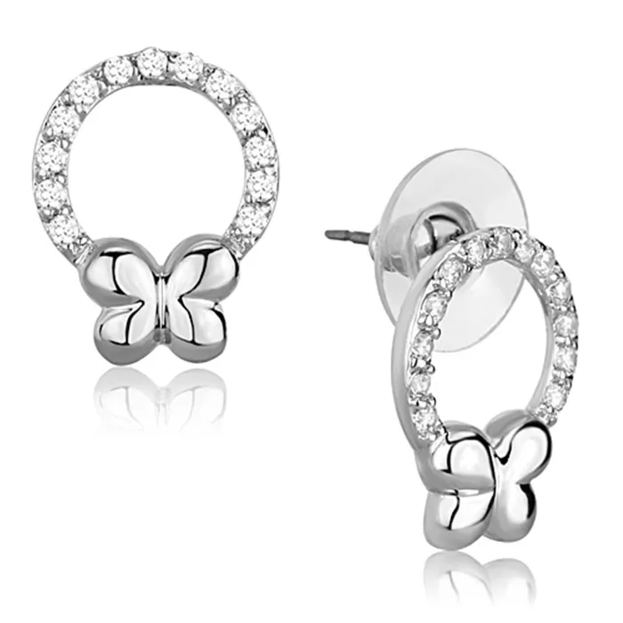 3W620 Rhodium Brass Earrings with AAA Grade CZ in Clear Alamode Earrings